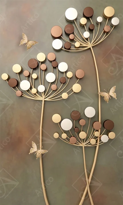 Articoo - 3D Relief Gold And Brown Abstract Flower Wall Art - 431513