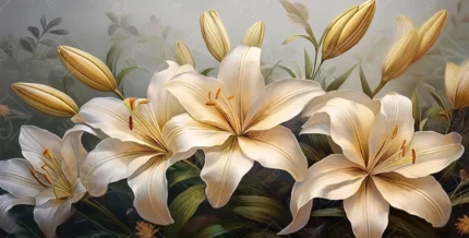Articoo - Elegant White And Cream Lily Flowers Botanical Wall Art - 523347