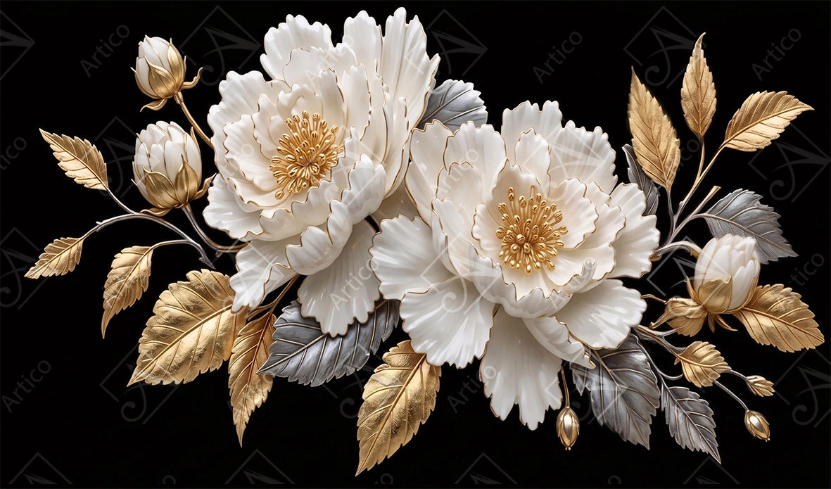 Articoo - Luxury White And Gold Floral Relief Wall Art - 851633