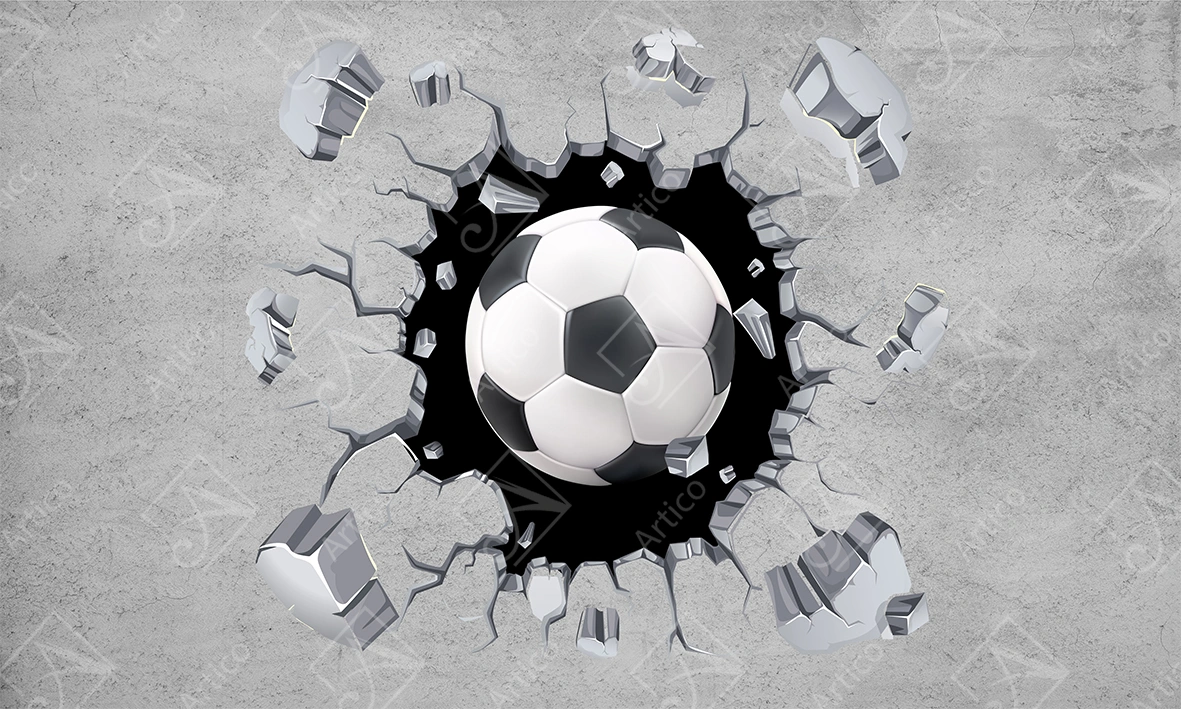 Articoo - Dynamic Soccer Ball Breaking Through Concrete Wall Illustration - 918344