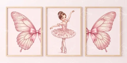 Articoo - Cute Pink Ballerina Girl With Butterfly Wings Triptych - 253551