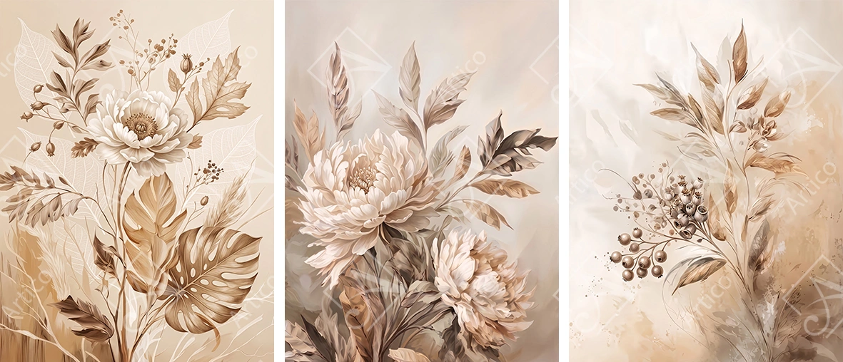 Articoo - Elegant Neutral Beige And Brown Botanical Triptych Composition - 822233