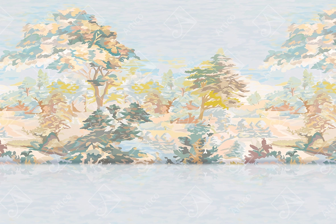 Articoo - Soft Pastel Vintage Landscape With Trees And Water Reflection - 721478