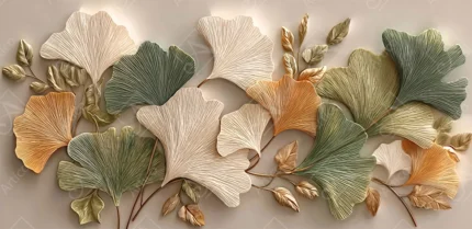 Articoo - Elegant 3D Relief Ginkgo Biloba Leaves Foliage Composition - 926619
