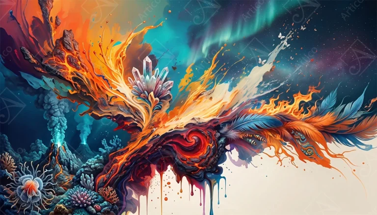 Articoo - Vibrant Surreal Volcanic Cosmic And Feather Abstract Artwork - 671246