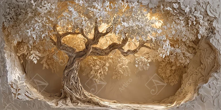 Articoo - Intricate Layered Papercut Ancient Tree With Warm Backlighting - 943639