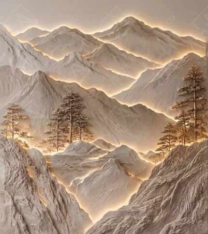 Grand Sculpted Mountain Range With Warm Backlit Ridges