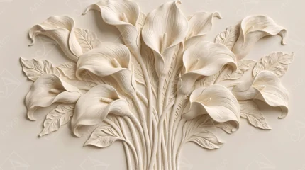 Elegant Sculpted Calla Lily Flowers Relief Wall Mural