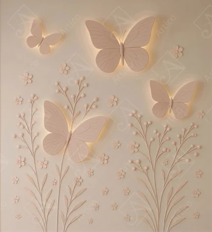 Delicate 3D Relief Butterflies And Floral Branches Mural