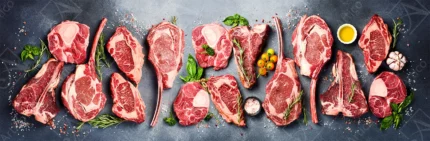 Premium Raw Meat Cuts And Spices Horizontal Banner