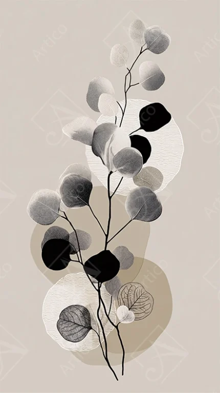 Minimalist Botanical Eucalyptus Branch With Neutral Abstract Shapes