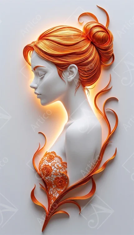 Stunning 3D Relief Sculpture Of Woman With Copper Hair