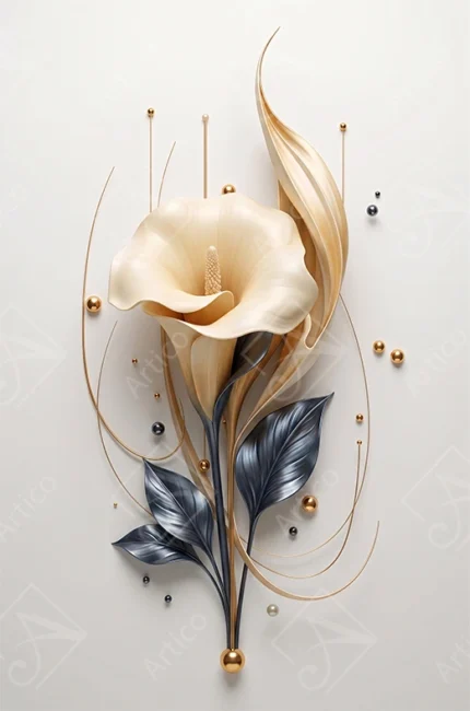 Elegant 3D Sculpted Calla Lily With Gold Accents