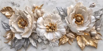 Luxurious Sculpted White Peonies With Gold Silver Accents