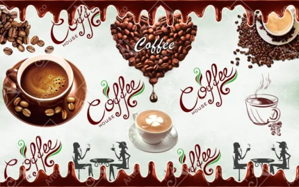 Coffee Shop Wall Mural With Dripping Chocolate Design