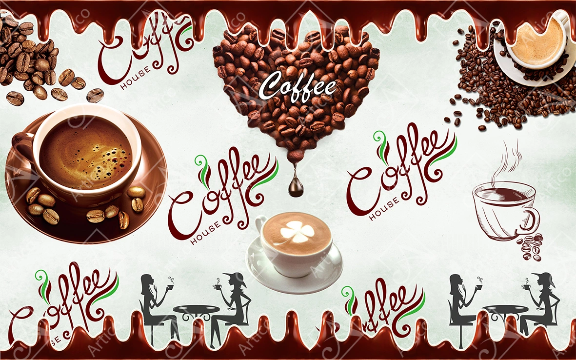 Artico-1004 Coffee Shop Wall Mural With Dripping Chocolate Design