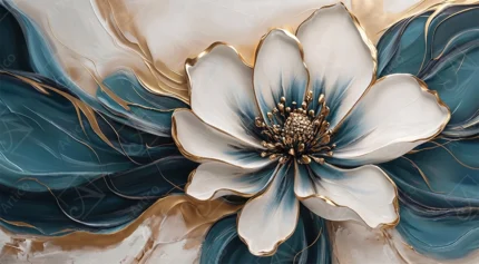 Elegantly Sculpted 3D White Flower With Gold Edges