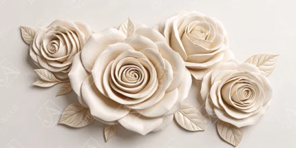 Elegant 3D Relief Sculpted Cream Roses Wall Art