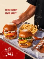 Vibrant Fast Food Burger Social Media Advertising Campaign Mockups