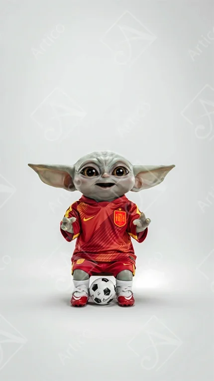 Adorable Baby Yoda Fan in Spain Football Jersey-Sports Character Art
