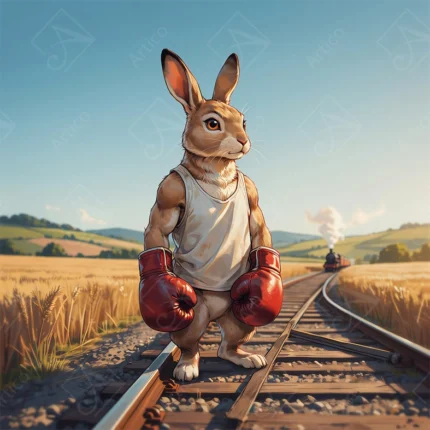 Muscular Boxing Bunny Warrior - Fitness Motivation Cartoon Poster Art