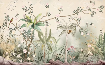 Articoo - Vintage Tropical Jungle Botanical Landscape Wall Art Mural - 254753