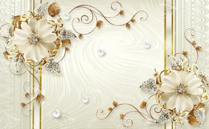 Articoo - Luxury 3D Relief Gold And Diamond Flowers Art - 119294