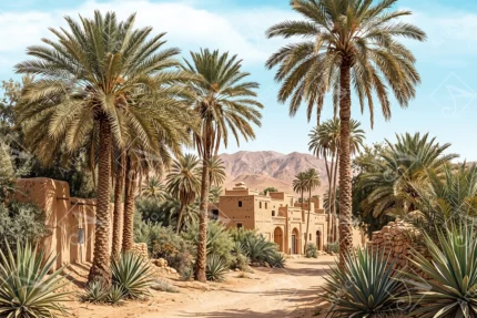 Articoo - Oasis Village With Date Palm Trees And Mountains - 755617
