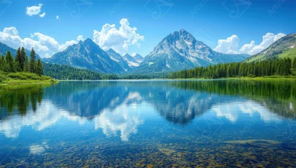 Articoo - Crystal Clear Alpine Lake And Snowy Mountain Landscape - 598883