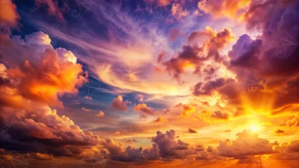 Articoo - Vibrant Sunset Sky With Glowing Clouds And Sunburst - 577286