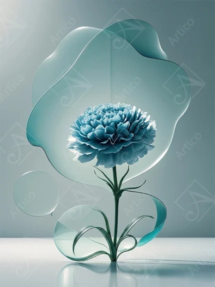 Cyan Carnation Flower In Glass Art Design