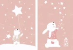 Articoo - Cute White Bunnies And Stars Pink Nursery Art - 623437