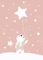 Articoo - Cute White Bunnies And Stars Pink Nursery Art - 623437