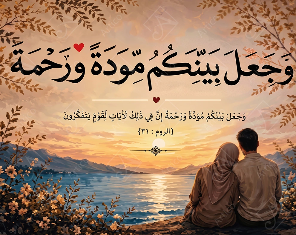Articoo - Arabic Islamic Calligraphy Couple Sunset Lake Wall Art - 625833