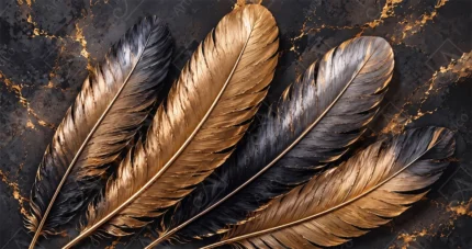 Articoo - Golden And Black Feathers On Marble Background Art - 981418
