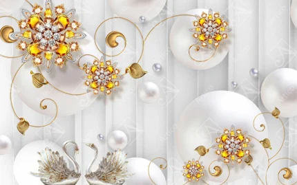 Articoo - Luxury Swans With Golden Jewel Flowers And Pearls - 742796