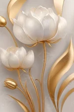 Articoo - Elegance White And Gold Tulip Flowers Triptych Art - 362553