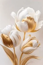 Articoo - Elegance White And Gold Tulip Flowers Triptych Art - 362553