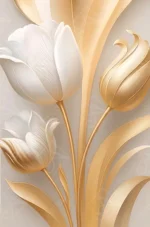 Articoo - Elegance White And Gold Tulip Flowers Triptych Art - 362553
