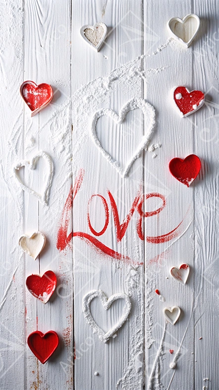 Articoo - Red and white hearts on wooden surface with love text - 768957