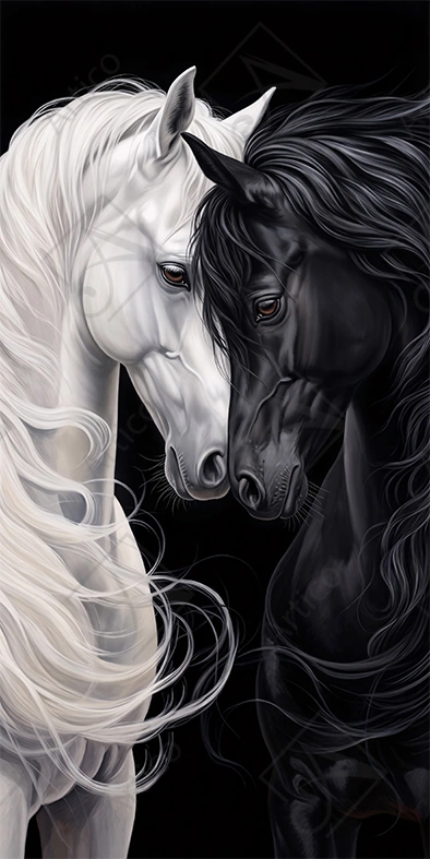 Articoo - Stunning black and white horses touching noses in portrait - 395619