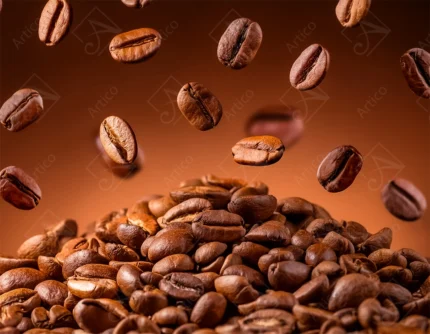 Articoo - Fresh roasted coffee beans falling on pile background - 133554