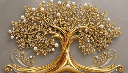 Golden tree with crystals and pearls on branches