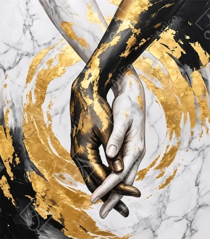 Abstract Art of Intertwined Hands with Gold and Marble Details