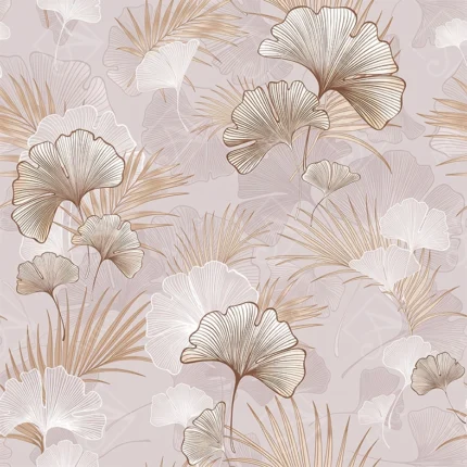 Seamless Pattern with Ginkgo Biloba Leaves and Palm Fronds