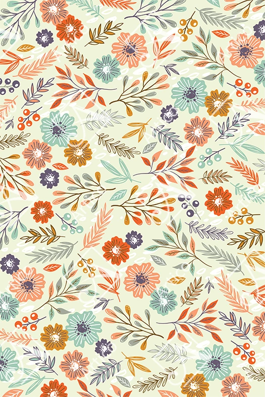 Artico-1108 Seamless floral pattern with colorful flowers leaves and berries on light background