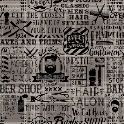 Vintage seamless barbershop pattern with typography scissors razors and haircut elements