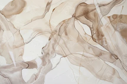 Abstract beige alcohol ink texture with soft flowing waves and lines