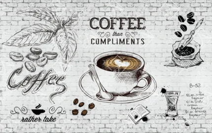 Vintage hand drawn coffee shop theme background with brick wall textures