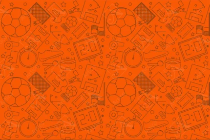 Orange soccer doodle pattern with balls and scoreboards